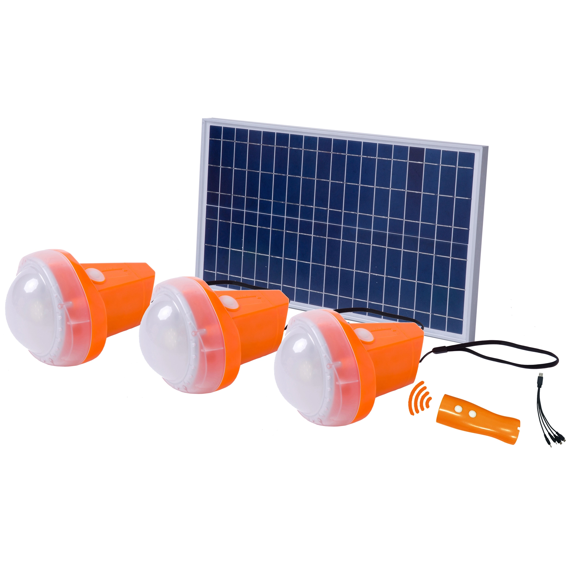 The MB2-380 pack combines our famous a solar lamp and a secondary lamp, and our multi-functional torch that can be used a normal torch, a desklight and as a remote controller for the lamp.